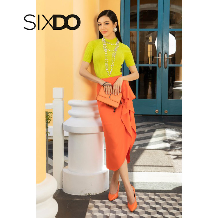 Chân váy lụa midi vạt chéo nhúm eo thời trang SIXDO (Midi Silk Skirt)