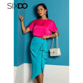 Chân váy lụa midi vạt chéo nhúm eo thời trang SIXDO (Midi Silk Skirt)