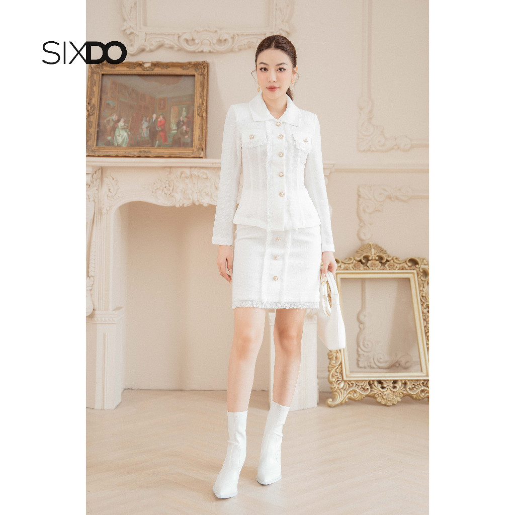 Chân váy tweed trắng SIXDO (White Mini Tweed Skirt)