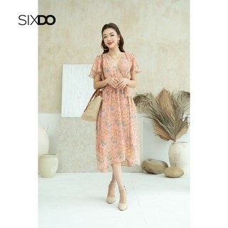 Đầm midi voan hoa cổ V SIXDO (Salmon Floral Midi Voile Dress 1)