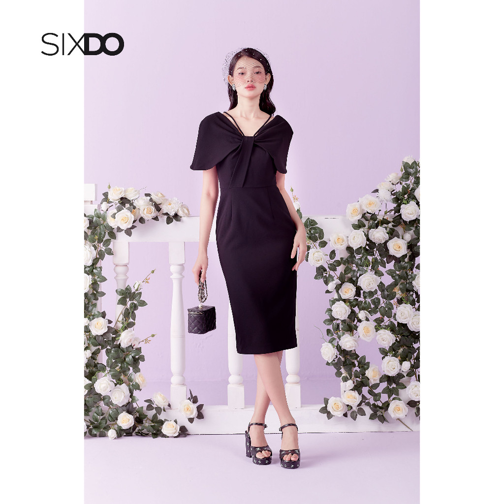 Đầm midi dệt thoi (Black Cape Midi Woven Dress)