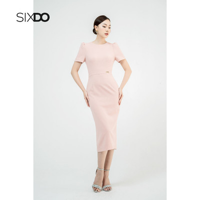 Đầm midi dáng bút chì ngắn tay thời trang SIXDO (Orangish-beige Midi Woven Dress)