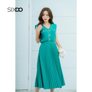 Áo lụa tay hến cổ V phối line thời trang SIXDO (Dark Turquoise V-neck Silk Top)