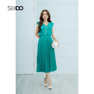 Áo lụa tay hến cổ V phối line thời trang SIXDO (Dark Turquoise V-neck Silk Top)
