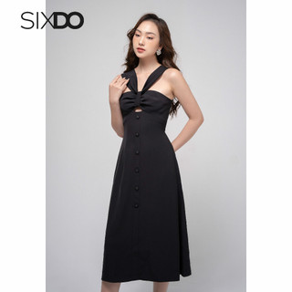 Đầm nhún ngực phối cúc thời trang SIXDO (Halter Neck Midi Silk Dress)