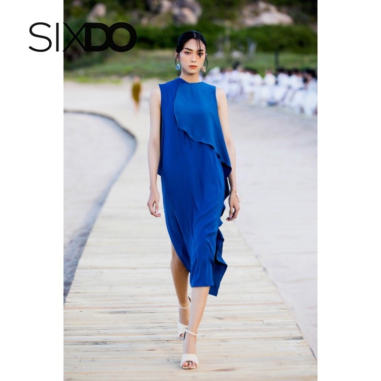 Đầm lụa midi freesize xanh biển đậm thời trang SIXDO (Dark Blue Midi Silk Dress)