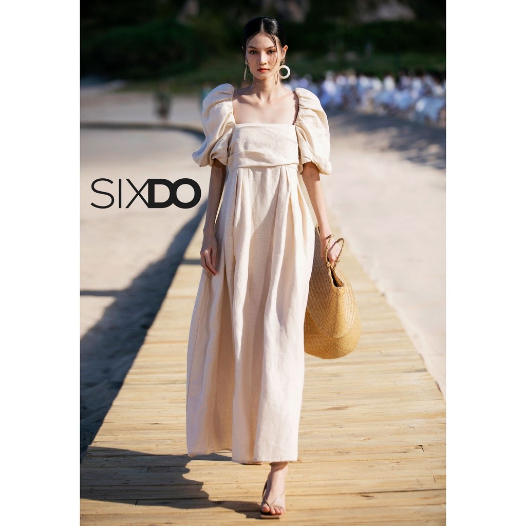 [Mã BMLT30 giảm đến 30K đơn 299K] Đầm linen tay phồng dáng dài SIXDO (Dark Cream Puff-sleeves Midi Linen Dress)