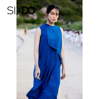 Đầm lụa midi freesize xanh biển đậm thời trang SIXDO (Dark Blue Midi Silk Dress)