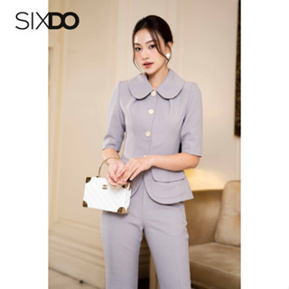 Áo vest nữ cổ cánh sen tay lỡ phối cúc thời trang SIXDO (Grey Peter Pan Collar Raw Vest)