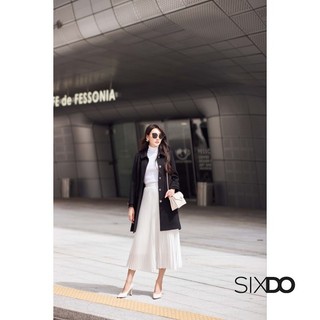 Áo khoác dáng dài SIXDO (Black Plaid Long Woven Coat)