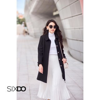 Áo khoác dáng dài SIXDO (Black Plaid Long Woven Coat)