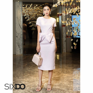 Đầm hồng thô dáng bút chì phối nơ eo SIXDO (Light Pink Midi Raw Dress With Bow)