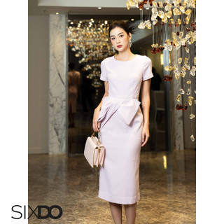 Đầm hồng thô dáng bút chì phối nơ eo SIXDO (Light Pink Midi Raw Dress With Bow)