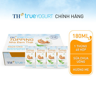 Thùng 48 Hộp Sữa Chua Uống Tiệt Trùng TH true YOGURT TOPPING milk Hương Me 180ml (48 Hộp)