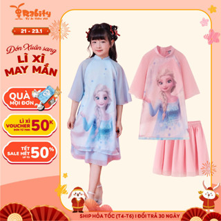 [ĐÓN CHỜ DEAL 4/3]Set bộ áo dài voan bé gái Rabity cách tân kèm chân váy in hình Công chúa Elsa bản quyền Disney 504.003