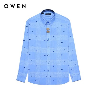 OWEN - Áo sơ mi dài tay Regularfit AR240703DT màu Xanh chất liệu Modal-Polyester- Spandex