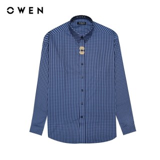  OWEN - Áo sơ mi dài tay Slim Fit AS240509D màu Xanh tím than chất liệu Viscose-Polyester 