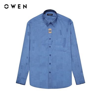 OWEN - Áo sơ mi dài tay Regularfit AR240519DT màu Xanh đậm chất liệu Bamboo