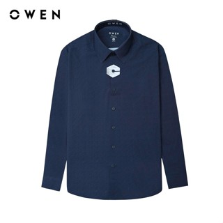  OWEN - Áo sơ mi dài tay Slim Fit AS240006D màu Navy chất liệu Knit 