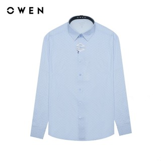  OWEN Premium - Áo sơ mi dài tay Slim Fit AS240003D màu Xanh nhạt chất liệu Knit 