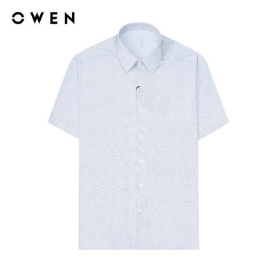 OWEN Premium - Áo sơ mi ngắn tay Body Fit AB240004N màu Trắng chất liệu Knit