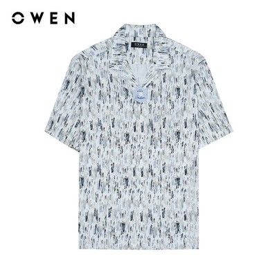 OWEN - Áo sơ mi ngắn tay Relaxfit AE240009N màu Xanh nhạt chất liệu Nano
