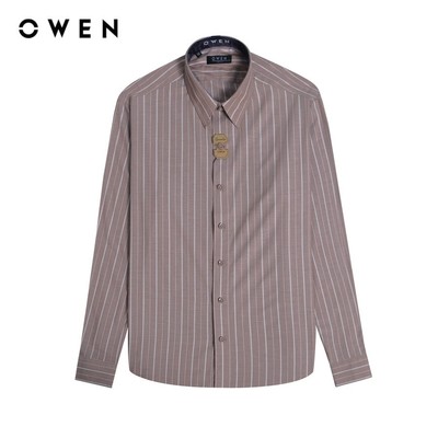 OWEN - Áo sơ mi dài tay Slim Fit AS230620D màu Nâu chất liệu Spandex