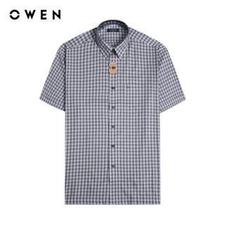 OWEN - Áo sơ mi ngắn tay Body Fit AB230741NT màu Xám chất liệu Bamboo