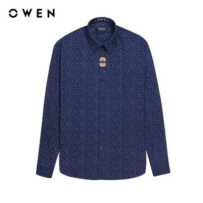 OWEN - Áo sơ mi dài tay Slim Fit AS230677D màu Navy chất liệu Bamboo