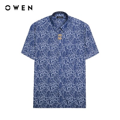 OWEN - Áo sơ mi ngắn tay Body Fit AB230674NT màu Navy chất liệu Bamboo