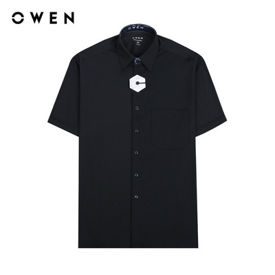 OWEN Premium - Áo sơ mi ngắn tay Body Fit AB230105NT màu Đen chất liệu Nylon-Spandex