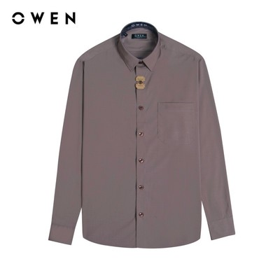 OWEN - Áo sơ mi dài tay Regular Fit AR230514DT màu Nâu chất liệu Polyester Modal Spandex
