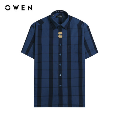 OWEN - Áo sơ mi ngắn tay Body Fit AB230091NT màu Navy chất liệu Bamboo