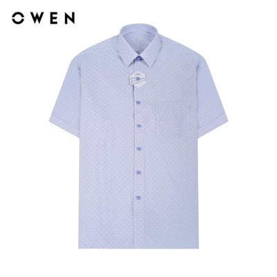 OWEN Premium - Áo sơ mi ngắn tay Body Fit AB230534NT màu Navy chất liệu Nylon - Spandex