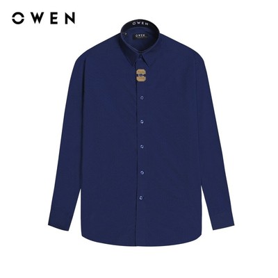OWEN - Áo sơ mi dài tay Regular Fit AR230198D màu Navy chất liệu Bamboo