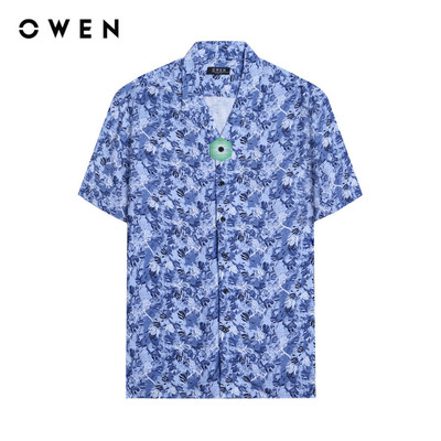 OWEN - Áo sơ mi ngắn tay Relax Fit AE230066N màu Navy chất liệu Viscose-Polyester