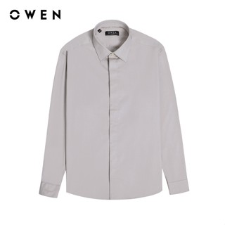  OWEN - Áo sơ mi dài tay Slim Fit AS230504D màu Be chất liệu Polyester-Modal-Spandex 