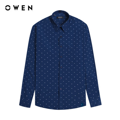 OWEN - Áo sơ mi dài tay Regular Fit AR230350DT màu Navy chất liệu Bamboo-Microfiber