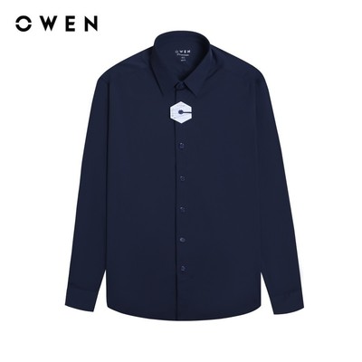 OWEN Premium - Áo sơ mi dài tay Slim Fit AS230104D màu Navy chất liệu Nylon-Spandex