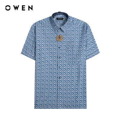 OWEN - Áo sơ mi ngắn tay Body Fit AB230755NT màu Xanh rêu chất liệu 100% Cafe