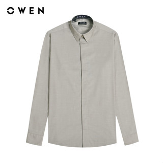  OWEN - Áo sơ mi dài tay Slim Fit AS230551D màu Be chất liệu Polyester-Bamboo-Spandex 