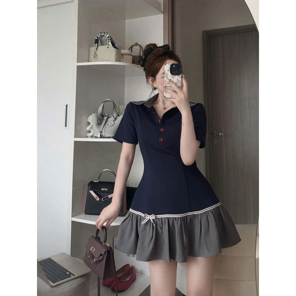 Váy umi cổ sơ mi đuôi cá cúc đỏ AR 2 size SML tiểu thư Luna store