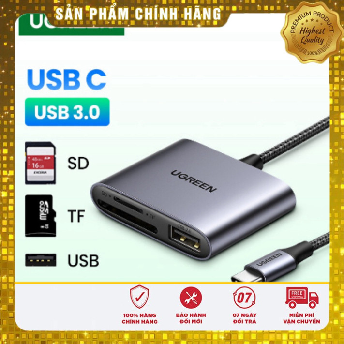 Đầu đọc thẻ SD/TF Ugreen 80887 | 80888 | 80191 | 80798 CM401 | USB C 3.1 hỗ trợ UHS-II Chính Hãng