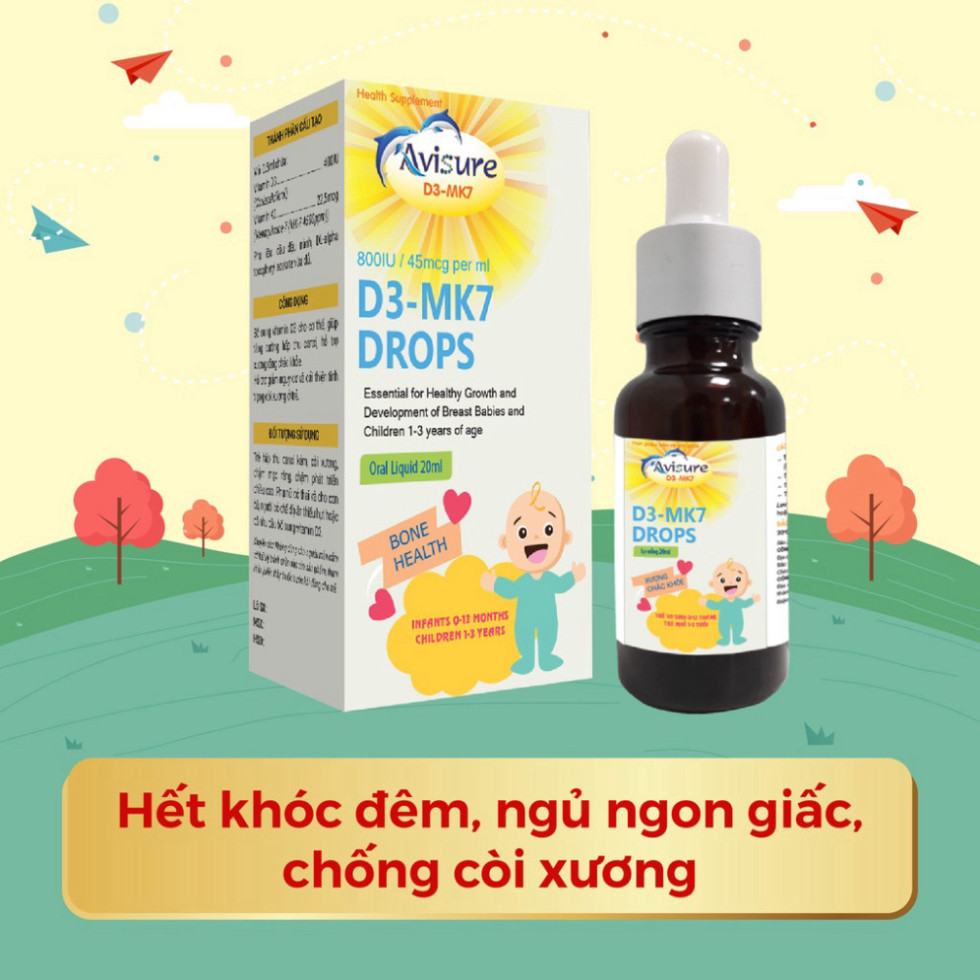 Tích điểm - Avisure D3MK7 d3k2 tinh khiết tự nhiên cho bé  giúp hấp thu canxi vào xương răng
