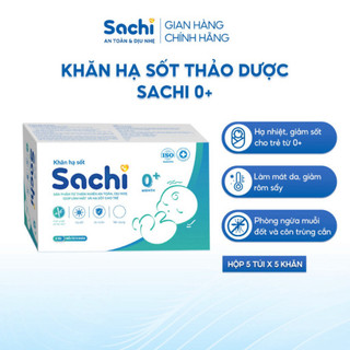 Khăn hạ sốt thảo dược SACHI 0+ dịu nhẹ, giúp hạ nhiệt, giảm sốt, làm mát da, an toàn cho trẻ sơ sinh từ 0 tháng tuổi