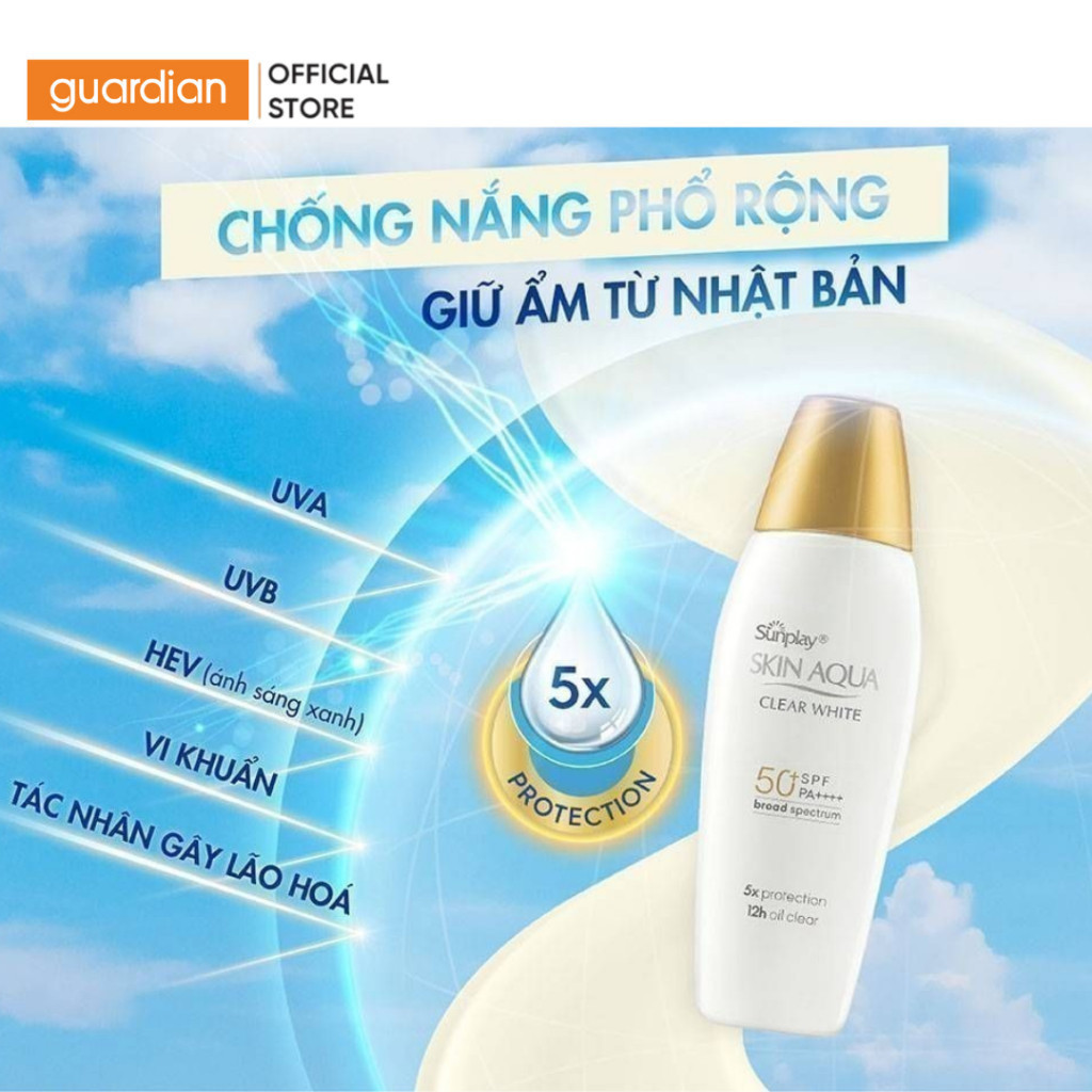 Sữa Chống Nắng Hỗ Trợ Dưỡng Da Trắng Mịn Sunplay Skin Aqua Clear White Spf50+ Pa++++ Guardian 55gr | BigBuy360 - bigbuy360.vn