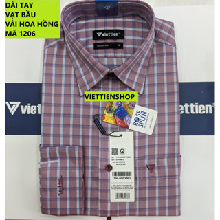 (1206 CRL) ÁO SƠ MI VIỆT TIẾN DÀI TAY VẢI HOA HỒNG CA RÔ