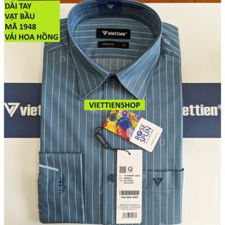 (1948 SL) ÁO SƠ MI VIỆT TIẾN DÀI TAY VẢI HOA HỒNG KẺ SỌC