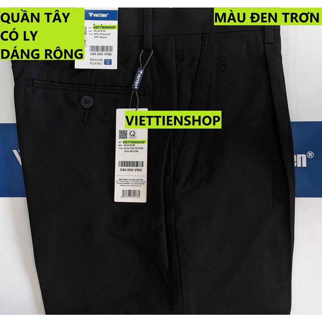 (ĐEN TRƠN QTR) QUẦN TÂY VIỆT TIẾN CÓ LY (KO ÔM - REGULAR)