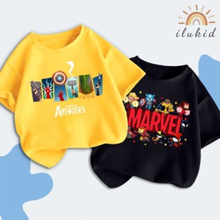 Áo thun bé trai MARVEL ILUKID, áo phông cộc tay cotton co giãn thoáng mát in hình siêu anh hùng
